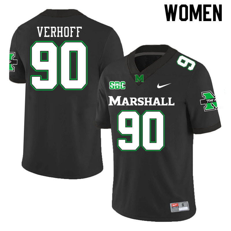 Women #90 Rece Verhoff Marshall Thundering Herd SBC Conference College Football Jerseys Stitched-Bla